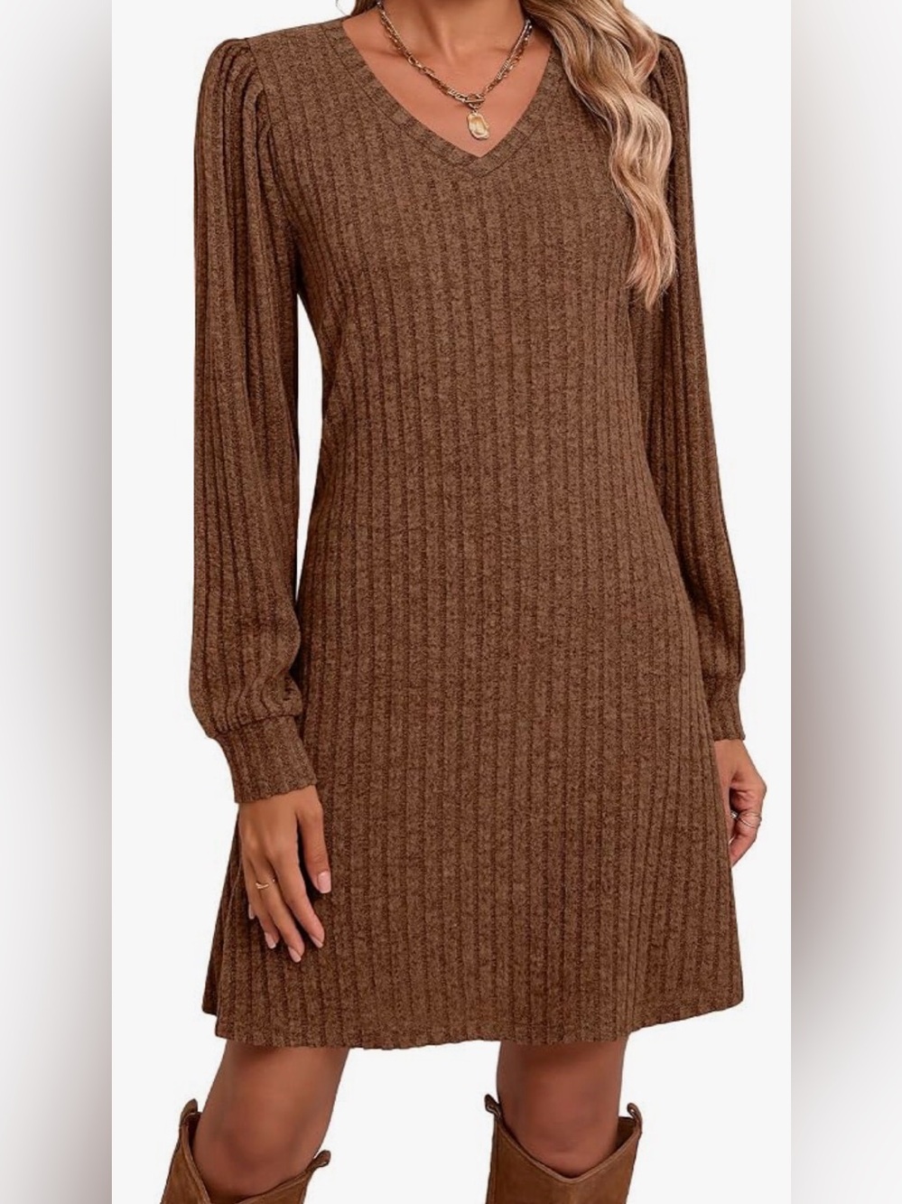 NWT Ficerd Women's Brown Wide Ribbed Long-Sleeve Knit Sweater Dress Size S
